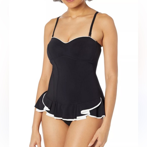 Profile by Gottex Women's Belle Curve Bandeau Swimdress Black White Size 16 New